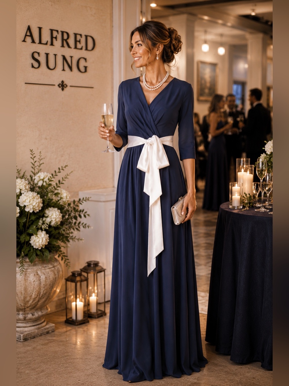 💙Alfred Sung,Timeless,Stunning Simple Elegance,Rich Navy,Mint Condition,Size 14